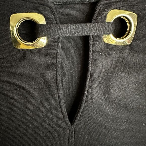 Chico's Black Tunic 2 High Low Long Black Tunic Gold Hardware Large - Picture 2 of 11